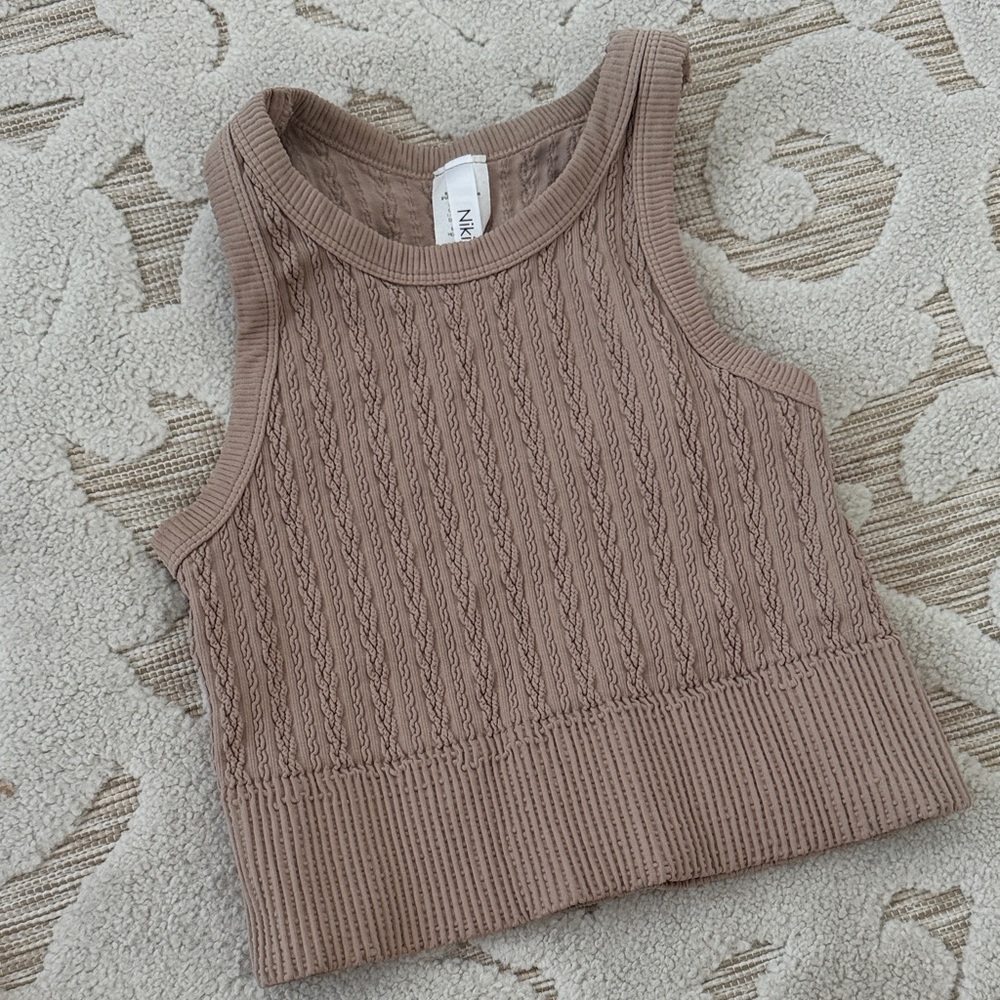 Nikibiki Cable Knit Cropped Tank - Mauve Taupe